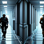 A professional digital illustration depicting the visual evolution of First-Person Shooter game graphics. On the left side of the image, a scene is rendered in a blocky, pixelated faux-3D style, reminiscent of early 1990s FPS games, featuring a simple, abstract character in a basic, angular corridor. This transitions seamlessly to the right side, showcasing a highly detailed, photorealistic 3D environment with advanced lighting, realistic textures, and complex geometry, featuring a modern, sleekly armored, technologically advanced character. The focus is on the stark contrast in graphical fidelity and immersive world design. Clean lines, studio lighting, high resolution, digital painting. The subjects are fully clothed, appropriate attire, safe for work, perfect anatomy, correct proportions, natural pose, well-formed hands, proper finger count, natural body proportions, professional, family-friendly, appropriate content.