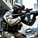 Immersive FPS Action**

"A fully clothed soldier in modern military gear, firing an M4A1 rifle in a war-torn urban environment, debris and smoke filling the air, realistic sound waves emanating from the weapon, dynamic lighting, appropriate attire, safe for work, perfect anatomy, natural proportions, professional digital art, high quality, family-friendly."

**