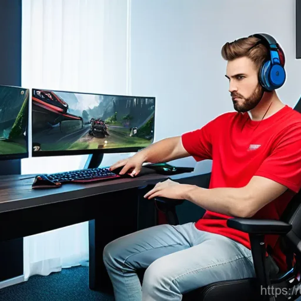 FPS 게이머를 위한 최적의 책상 세팅 - **Prompt 1: Ergonomic Gaming Command Center**
    A male or female gamer, approximately 20-25 years ...