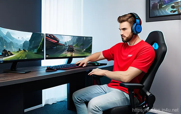 FPS 게이머를 위한 최적의 책상 세팅 - **Prompt 1: Ergonomic Gaming Command Center**
    A male or female gamer, approximately 20-25 years ...