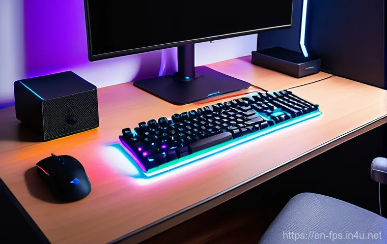 FPS 게이머를 위한 최적의 책상 세팅 - **Prompt 2: Immersive Monitor Viewpoint**
    A dynamic, eye-level shot from behind a gamer, emphasi...