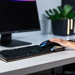 FPS에서 감도를 조절하는 요령 - **Prompt 1: The Seamless Connection**
    "A close-up, dynamic shot of a gamer's hands expertly glid...