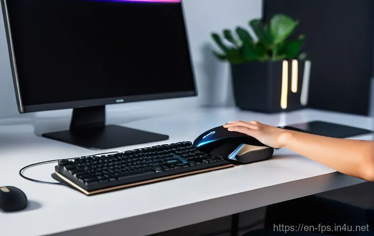 FPS에서 감도를 조절하는 요령 - **Prompt 1: The Seamless Connection**
    "A close-up, dynamic shot of a gamer's hands expertly glid...