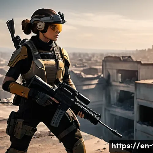 인기 FPS 게임별 맵 공략법 - **Prompt 1: High Ground Dominance in a Warzone**
    "A highly skilled female FPS player, clad in mo...