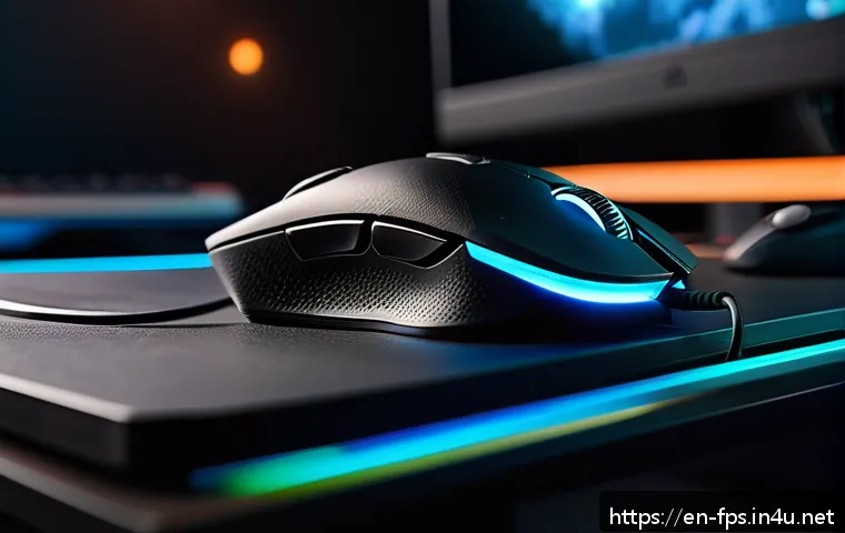 FPS 속도 조작을 위한 DPI 설정 - A close-up digital illustration of a professional gamer&rsquo;s hand gripping a sleek, modern gaming mouse...